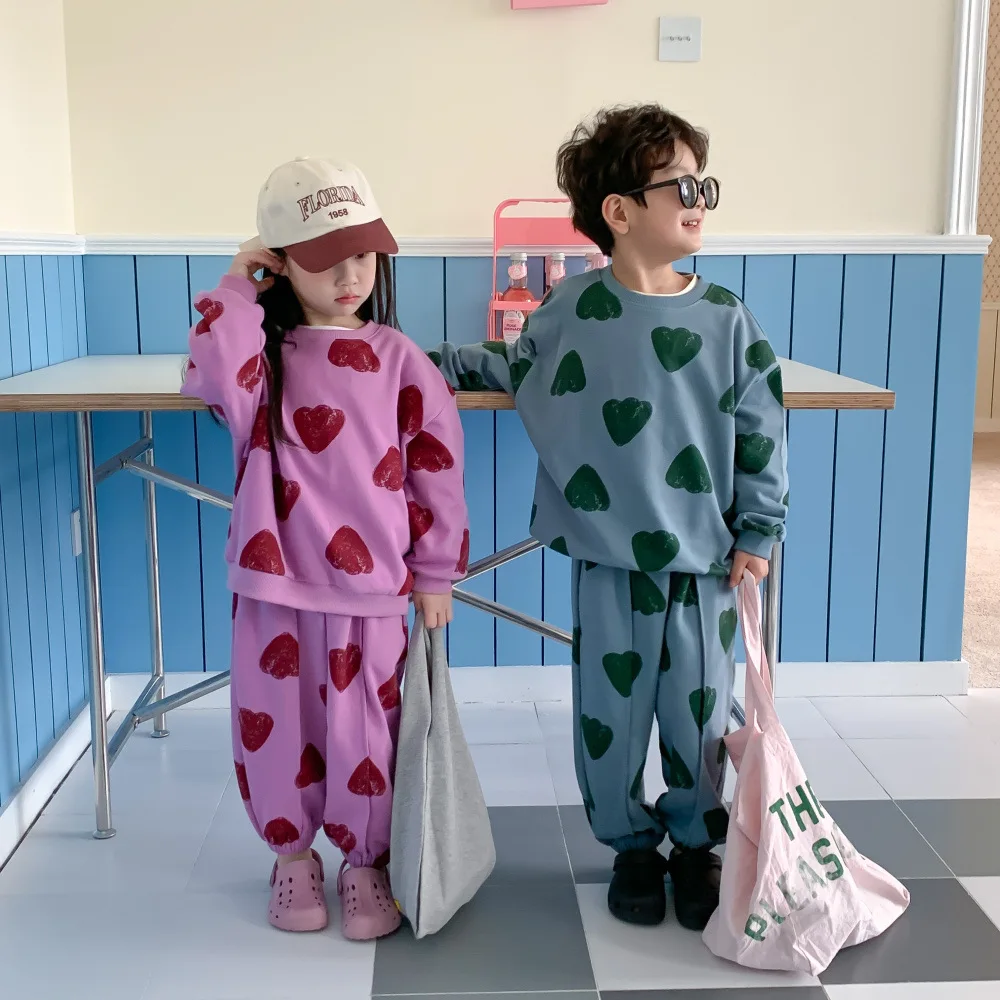 

2 шт., Детский костюм с принтом в виде сердечек