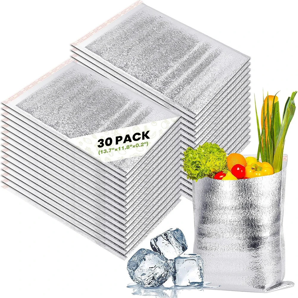 

30 Pcs Aluminum Foil Insulated Food Storage Ice Bag Picnic Bags Thermal Cooler Reusable Lunch Snack Bento Picnic Hot &Cold Pouch