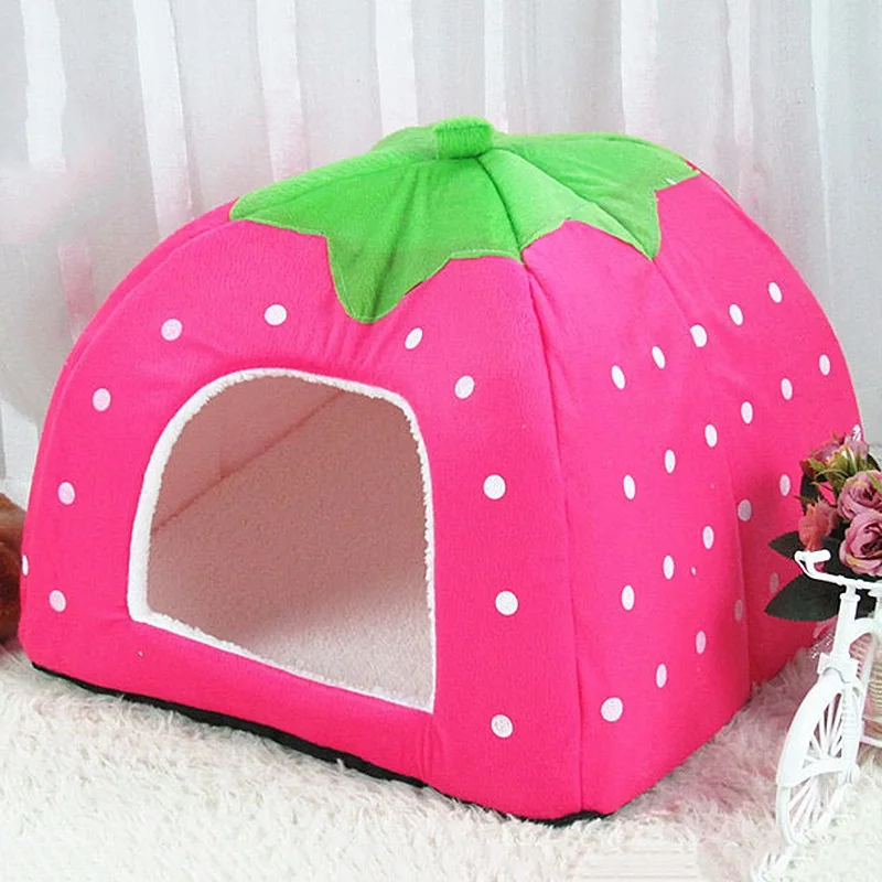 

Foldable Soft Plush Cat Dog Bed House Strawberry Shape Puppy Kitten Kennel Bed Tent Small Pet Cat Bed Cage Cave Nest Dog House