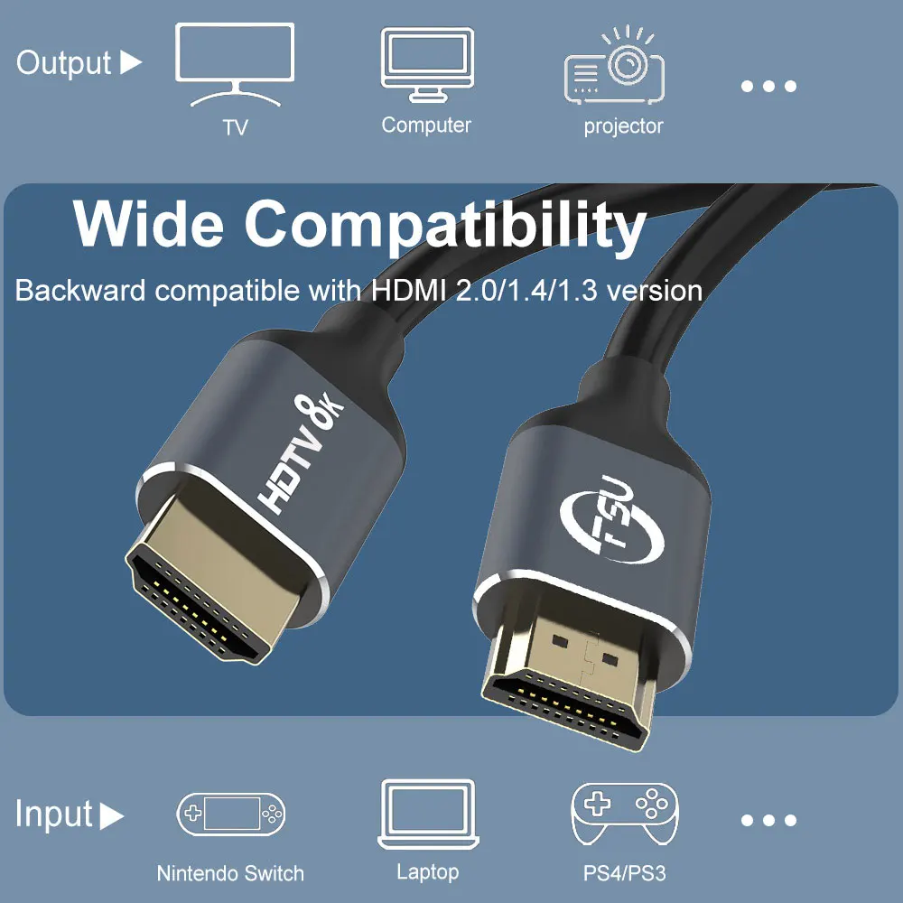 FSU 8k кабель HDMI 48 Гбит/с HDCP2.3 поддержка 4K @ 120 Гц/60 Гц 1080p для переключатель сплиттер