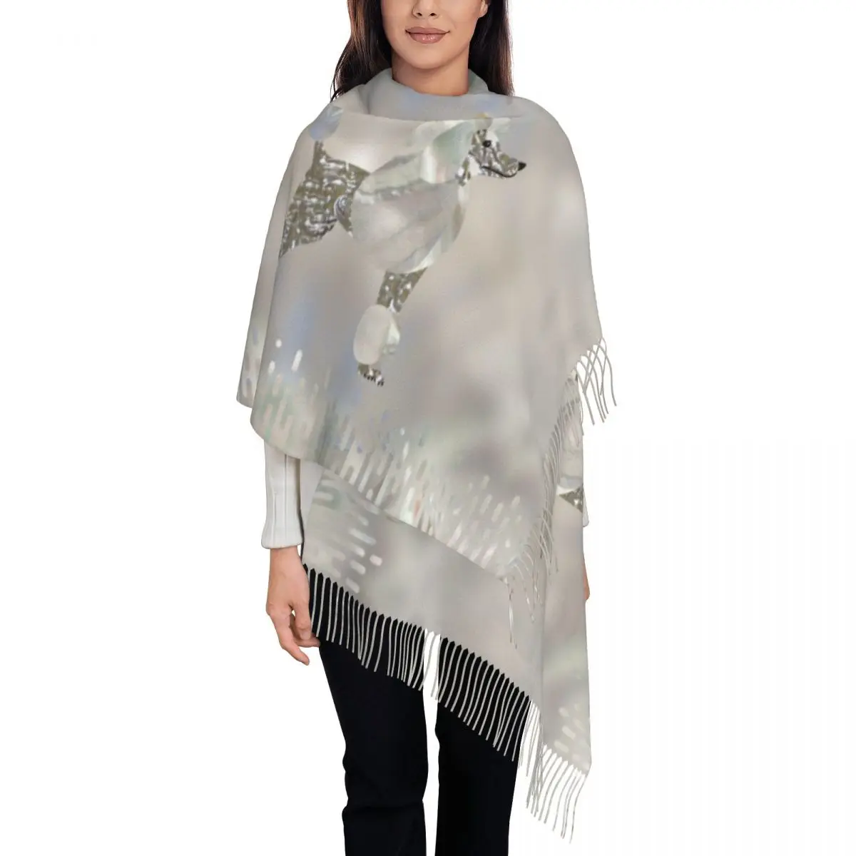 

Стильные Роскошные теплые шали с жемчугом и изображением пуделя, для осени и зимы, женские шарфы