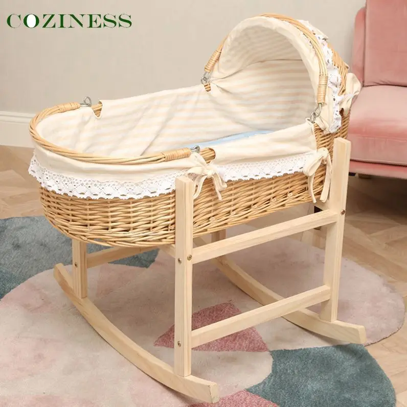 Baby Sleeping Basket Old Fashioned Woven Basket Car Cradle Summer Convenient Outdoor Sun Protection Comfortable Sleeping Basket