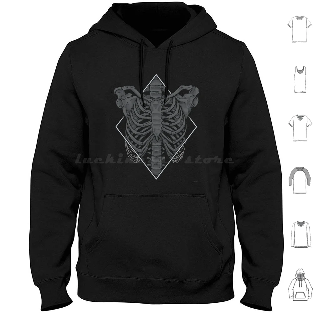 

Bones Hoodie cotton Long Sleeve Bones Bone Rib Ribs Geometric Dark Darkness Skull