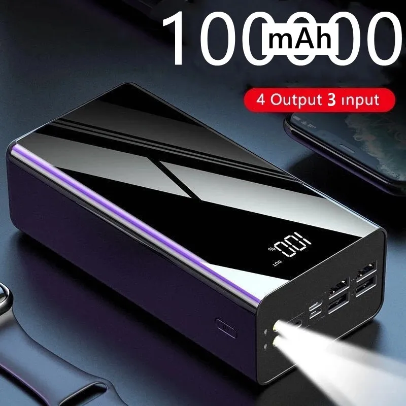 Najtaniej 100000mAh Przenośny Power Bank Z 4 USB LED Cyfrowy Wyświetlacz Zewnętrzna ładowarka Powerbank Dla Xiaomi IPhone Z Kablem