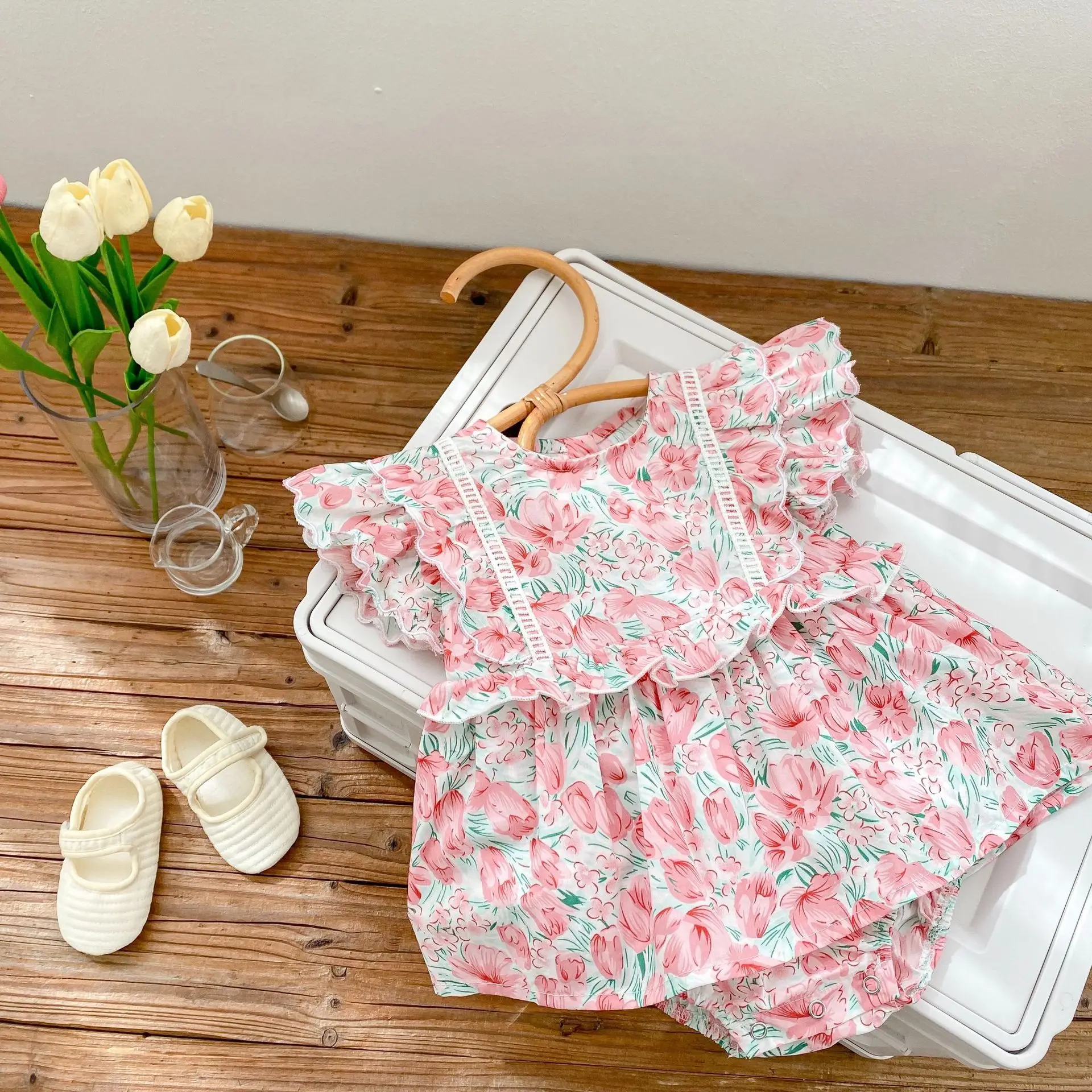 

New Summer Thin Casual Baby Girl Jumpsuit Toddler Short Sleeve Romper Infant Cotton Print Floral Princess One-piece Kid Costume