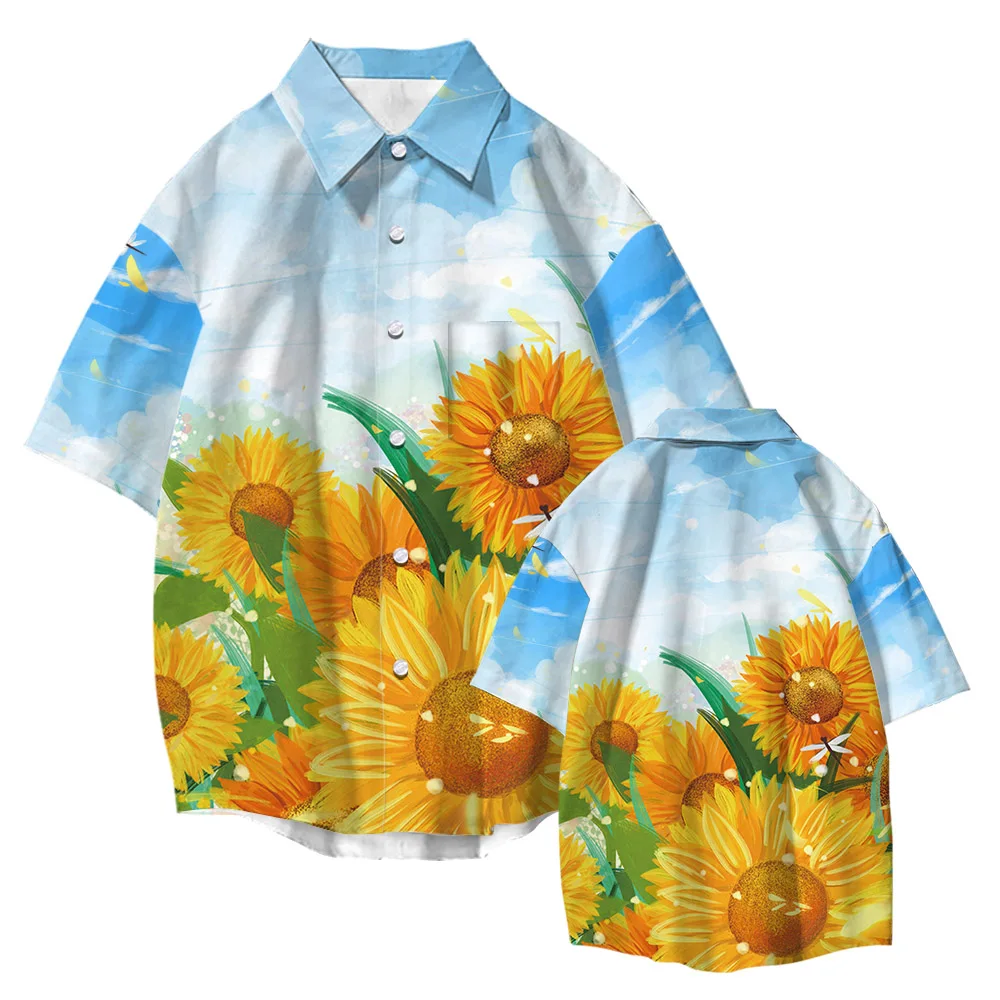 Flower Print 2022 Summer Short Sleeve Men Women Shirts Clothing Hawaiian Beach Streetwear Fashion Breathable  Oversized Blouses