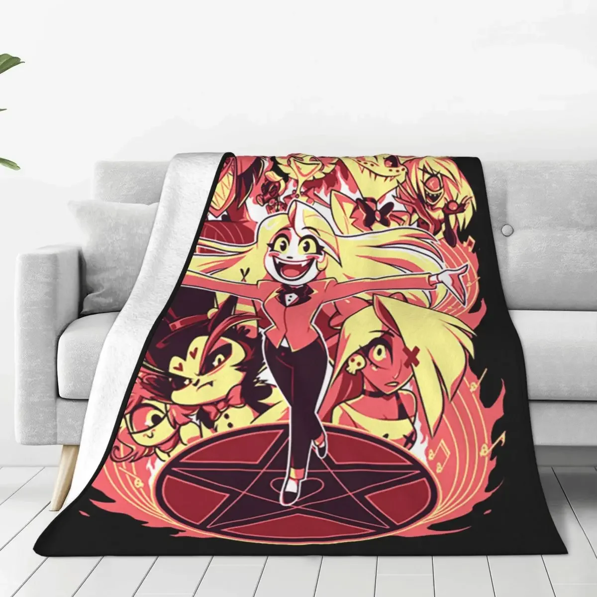 Плюшевое одеяло из кораллового флиса Hazbin Hotels с радио и демоном для кровати