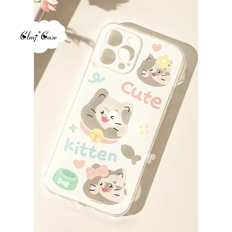Clmj Симпатичный чехол для телефона Cat Kitten iPhone 11 Pro 13 Mini 12 14 Plus 7 8 XR X XS Max Se 2020 Мягкий