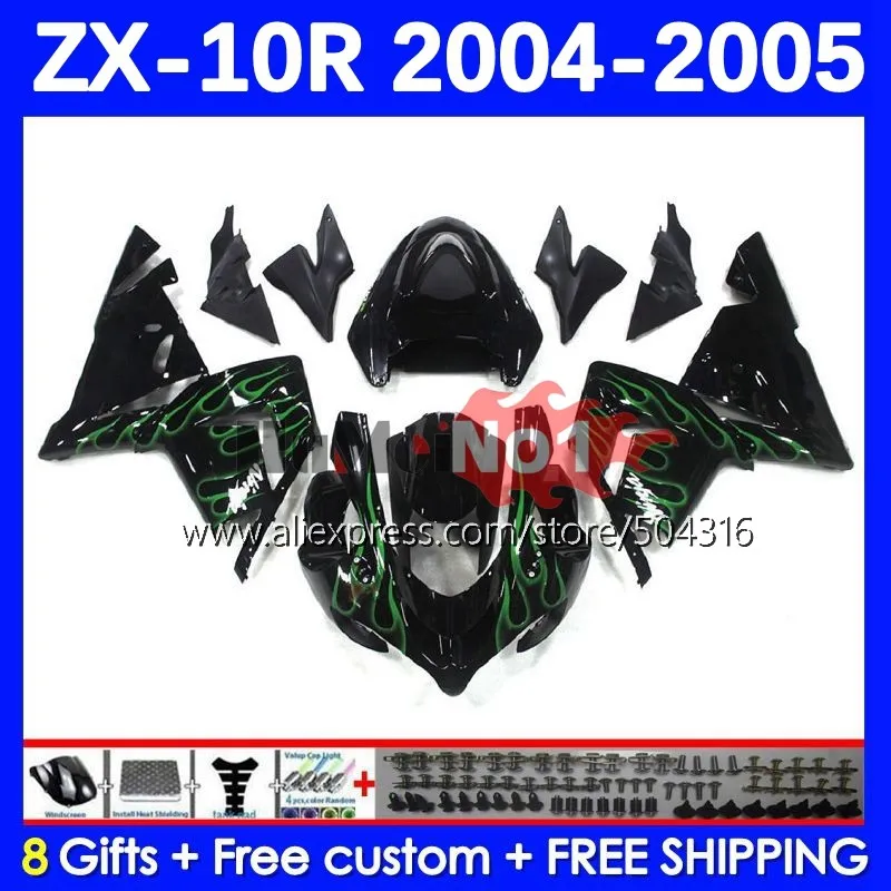

Body Kit For KAWASAKI NINJA ZX-10 ZX 10R 10 R ZX-10R 04-05 71MC.102 1000CC ZX1000 CC ZX10R 04 05 2004 2005 Fairings Green blk