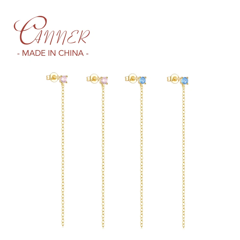 

CANNER 2023 Trend Long Tassel Thread Chain Earring 925 Sterling Silver Drop Earrings For Women Straight Hanging Earings Jewelry