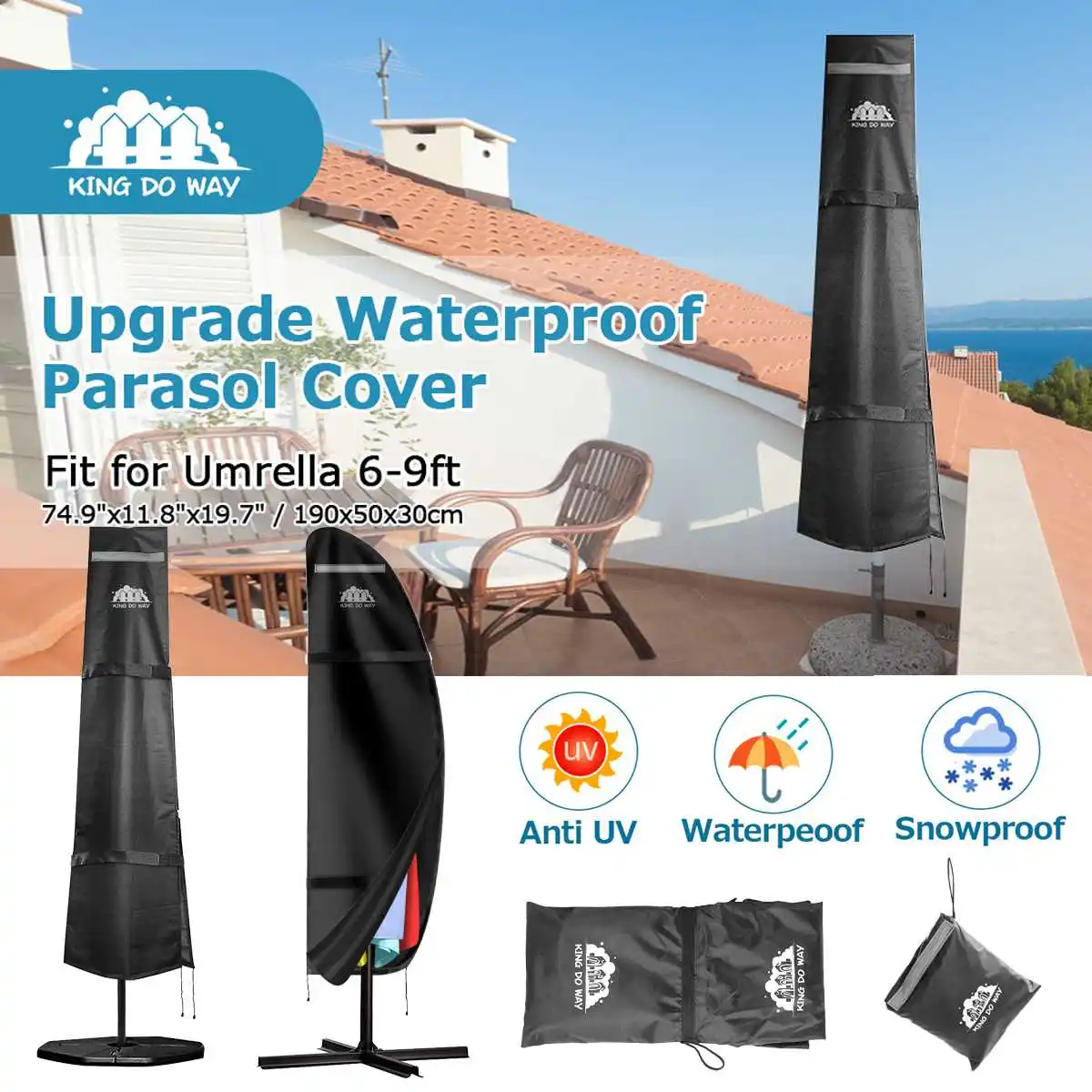 

420D Oxford Fabric Outdoor Sunshade Umbrella Cover With Zipper Garden Weatherproof Cantilever Parasol Rain Cover Accessories