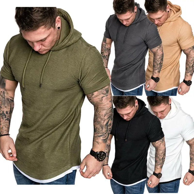 

A1782 Men T-Shirt 2019 Summer Slim Fitness Hooded Short-Sleeved Tees Male Camisa Masculina Sportswear T-Shirt Slim T-shirt