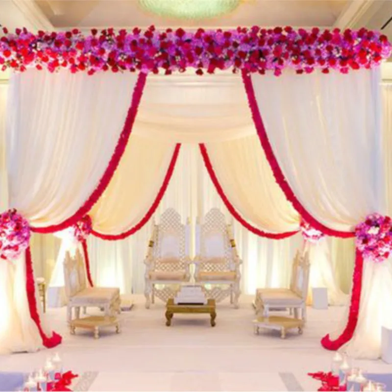 

10ft x 10ft x 10ft pure white square canopy/chuppah/arbor drape with red swag for wedding decoration,Including Drape and Stand