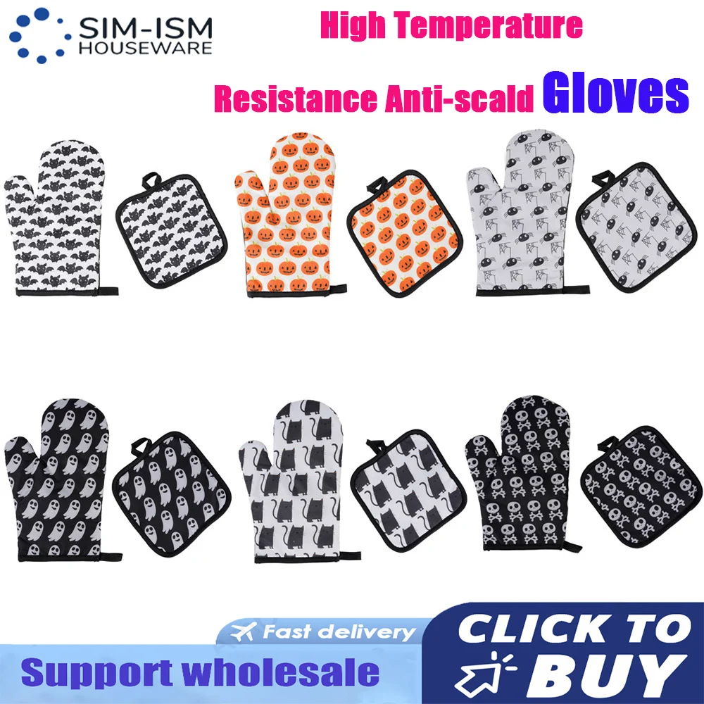 

Halloween Pattern Insulation Glove High Temperature Resistance Anti-scald Gloves Thickened Microwave Oven Gloves Baking Gadget