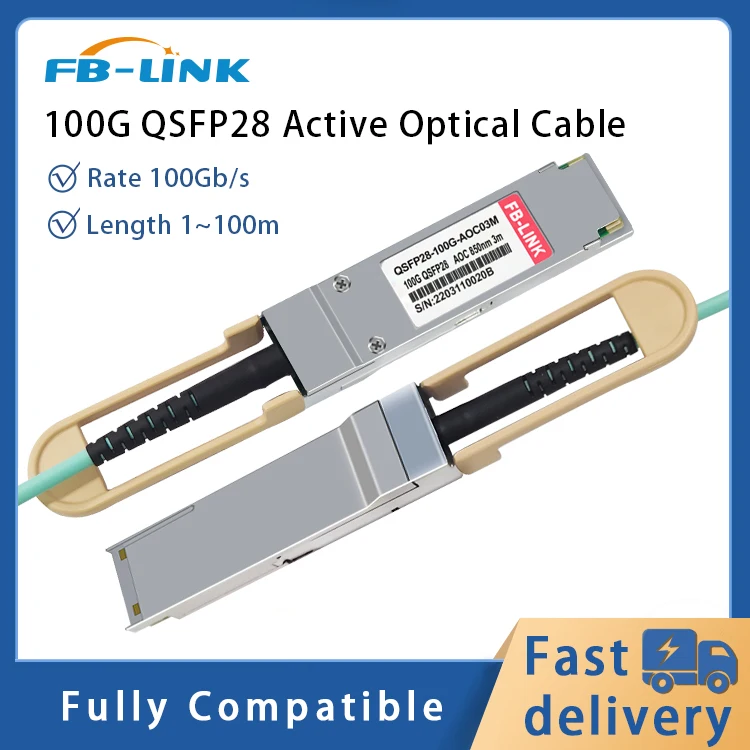 

FB-LINK 100G AOC QSFP28 to QSFP28 Fiber Cable OM3 Active Optical Cable LSZH compatible with NVIDIA、Mellanox、 juniper etc.