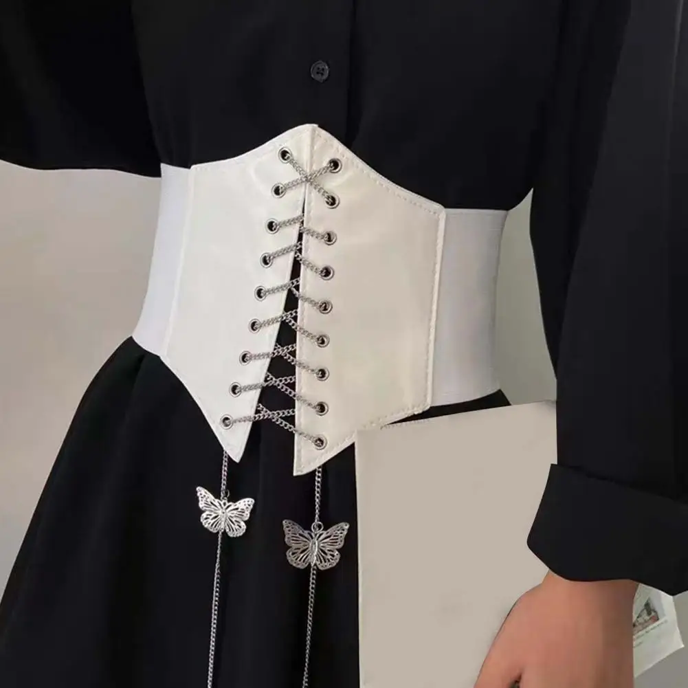 

Women Belt Luxury Stylish Chain Type Wide Belt Elastic Vintage Lace-up Leather Tight-fitting Belt Women Waist Belt Dress Belt