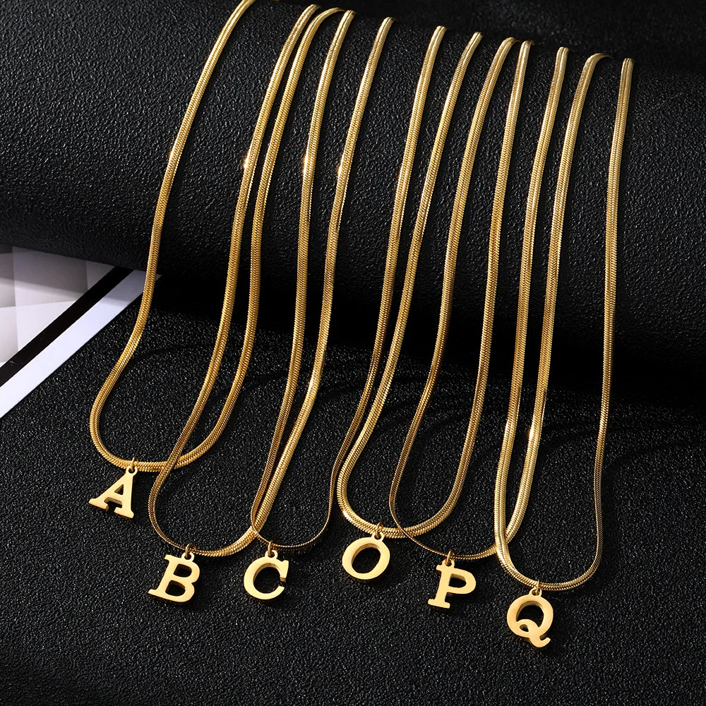 

A-Z Alphabet Gold Plated Stainless Steel Pendant Necklace for Women Snake Chain Initial Letter Clavicle Necklaces Collar Jewelry