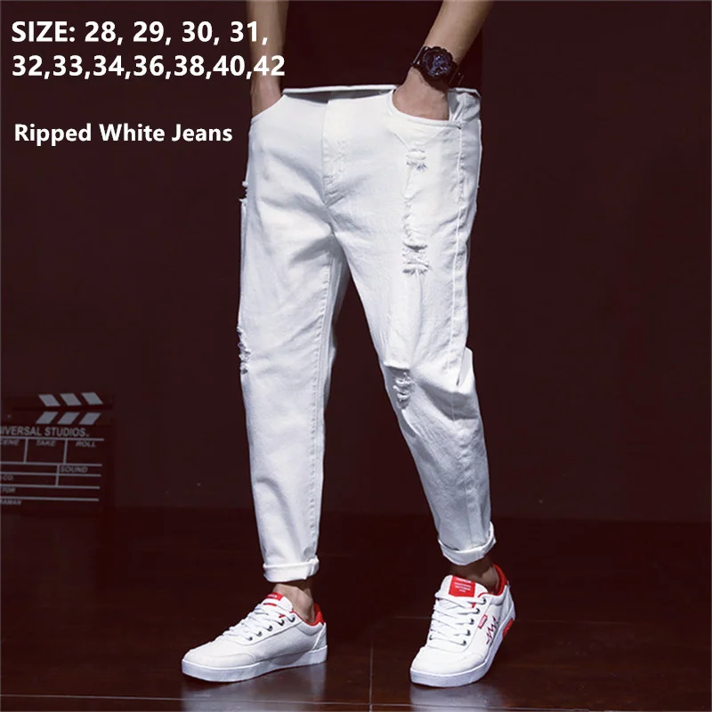 

White Jeans Men Ripped Harem Jean Denim Distressed Mens Pants Spring Summer For Man 2020 Plus Size 38 40 42 Big Cowboy Trousers