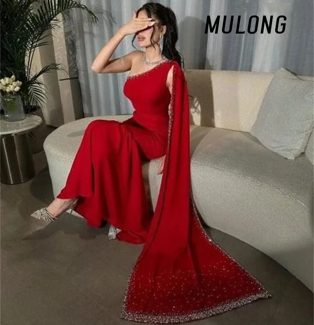 

Женское длинное элегантное платье-Русалка MULONG, темно-красное официальное вечернее платье с одним открытым плечом, платье до пола для выпускного вечера, 2023