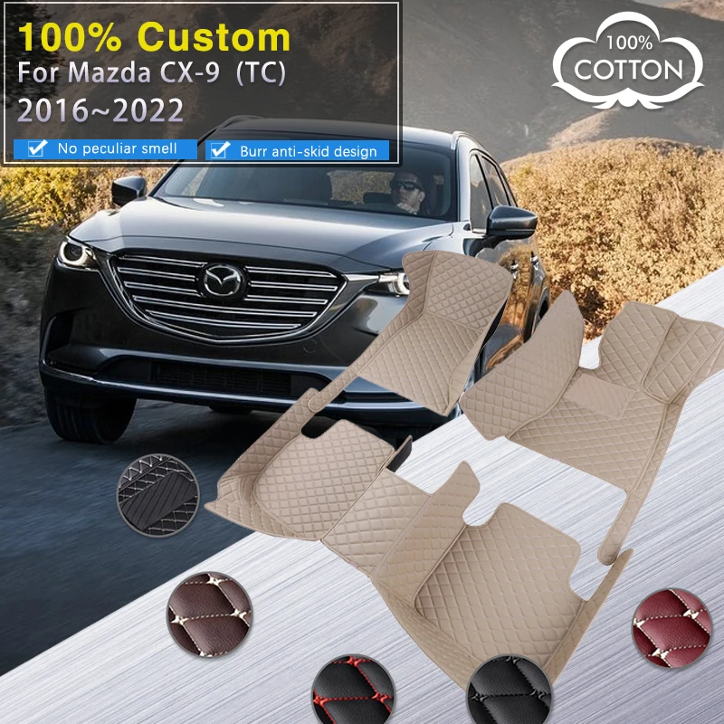 Car Floor Mats For Mazda CX-9 TC 2016~2022 CX9 CX 9 Waterproof Rugs Carpet Leather Mat Interior Parts Car Accessories 2017 2018