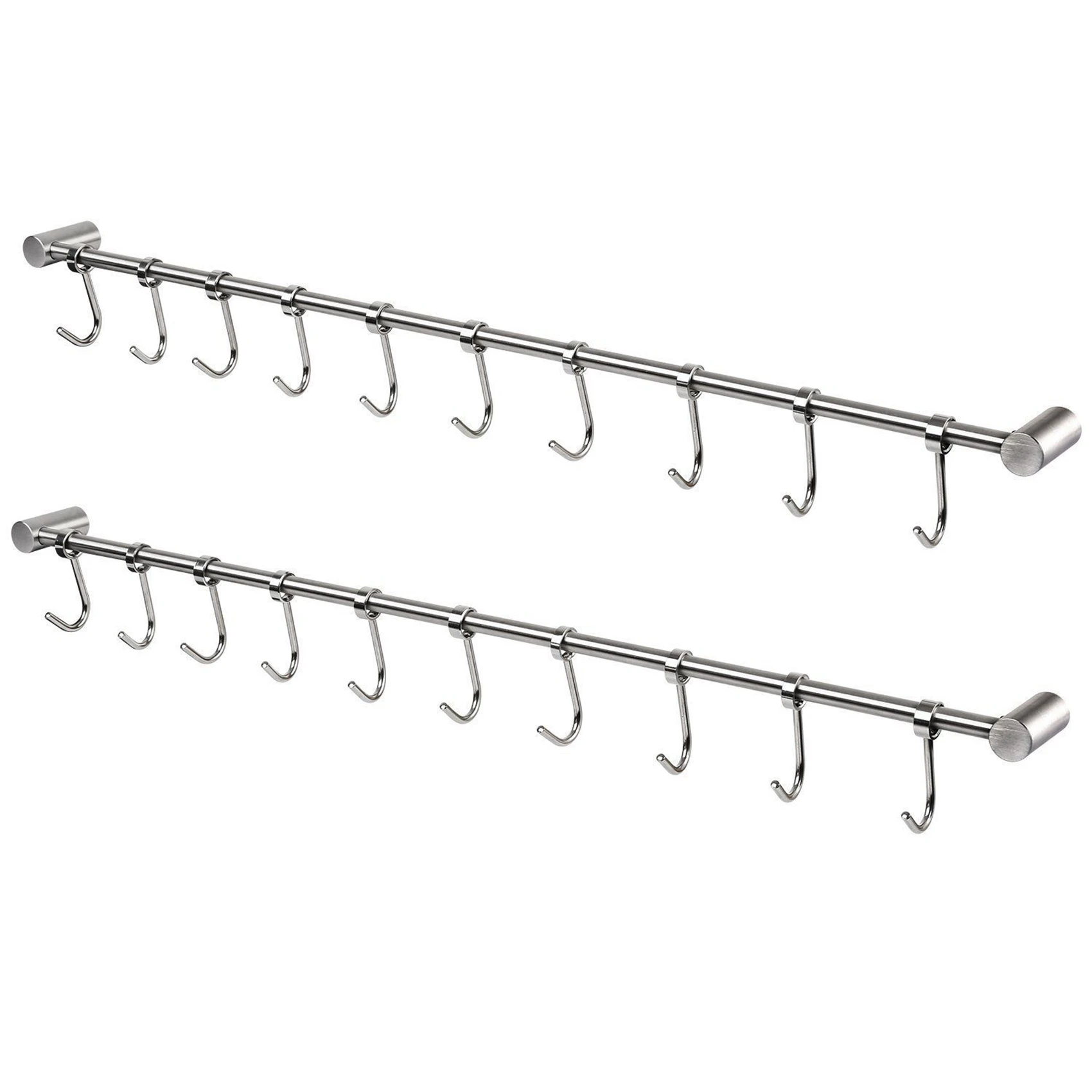 

2X Kitchen Rail Rack Wall Mounted Utensil Hanging Rack Stainless Steel Hanger Hooks for 10 Sliding Hooks