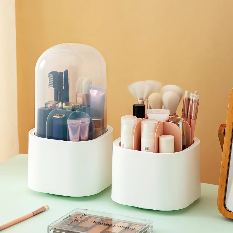 

Rotatable Makeup Brush Storage Box Desktop Lipstick Cosmetic Dustproof Storage Rack with Cover Bathroom Organize Accessories