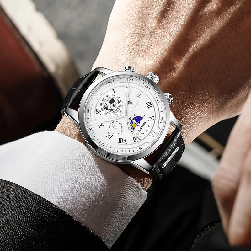 Часы наручные LIGE Мужские кварцевые модные брендовые Роскошные