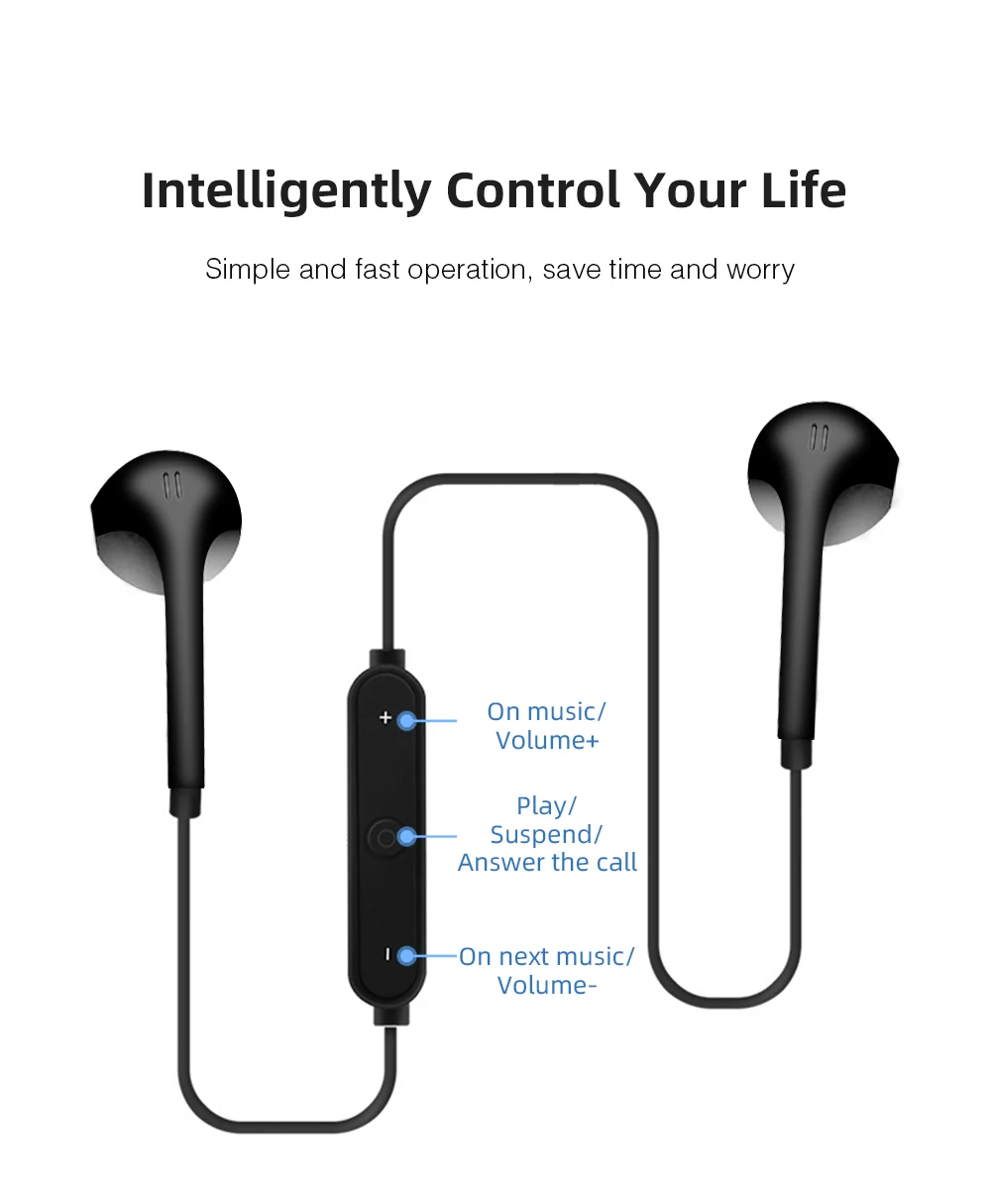 s6 wireless sport headphone bluetooth earphone with mic stereo headset iosandroid high quality in ear noise cancelling earpiece free global shipping