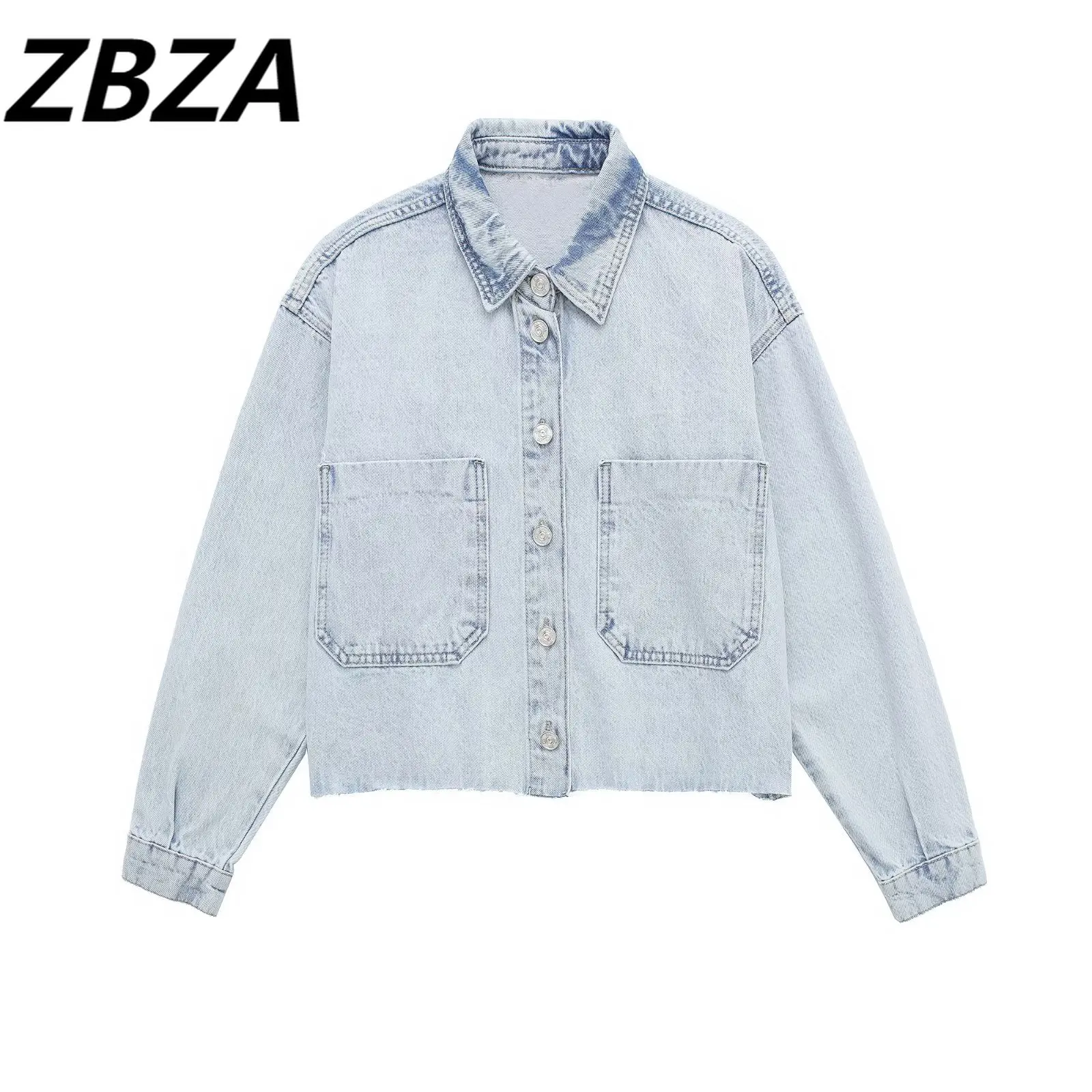 

ZBZA Женская Новинка 2023, модная весенняя короткая джинсовая куртка Paikou с отложным воротником, винтажная женская верхняя одежда, шикарная верх...