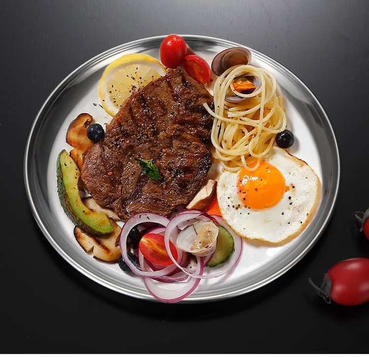 Круглая тарелка из нержавеющей стали 304 Западный ресторанный поднос для костей