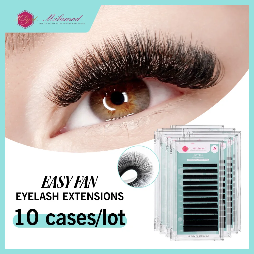 

MILAMOD 10pcs Easy Fan Eyelash Extension Fast Bloom Austomatic Flowering Volume Lash Individual Natural Eyelash Supplies