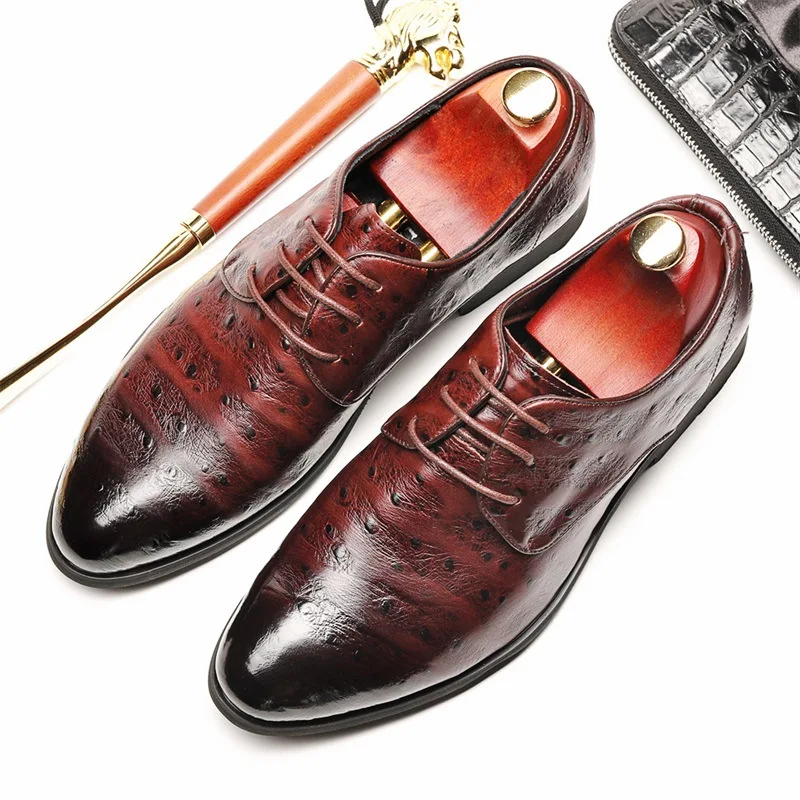 

New Spring and Summer Men's Leather Shoes High-grade Leather Ostrich Pattern Men's Shoes British Business Casual Shoes Men