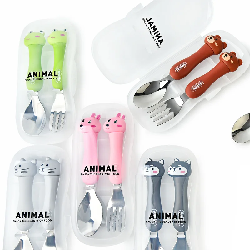 

Cartoon Stainless Steel Kids Cutlery Set Baby Spoon And Fork Set Children Utensils Gadgets Children Feeding Tableware With Box