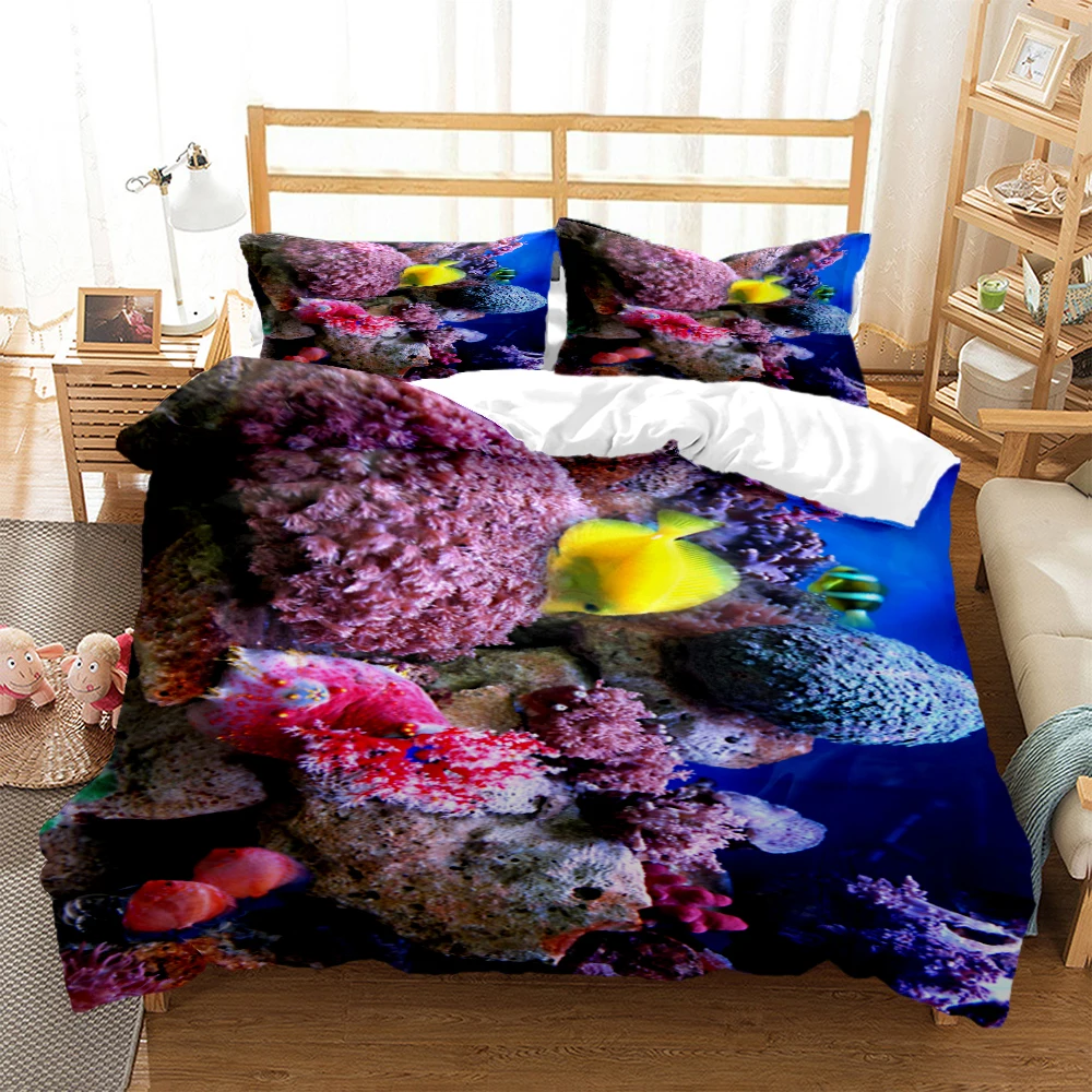 

Marine Fish Art Print Three Piece Bedding Set Fashion Article Children or Adults for Beds Quilt Covers Pillowcases Bedding Set