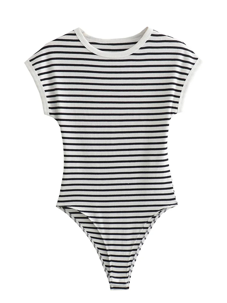 Женские боди топы приталенное повседневное в полоску летняя одежда для женщин 2024