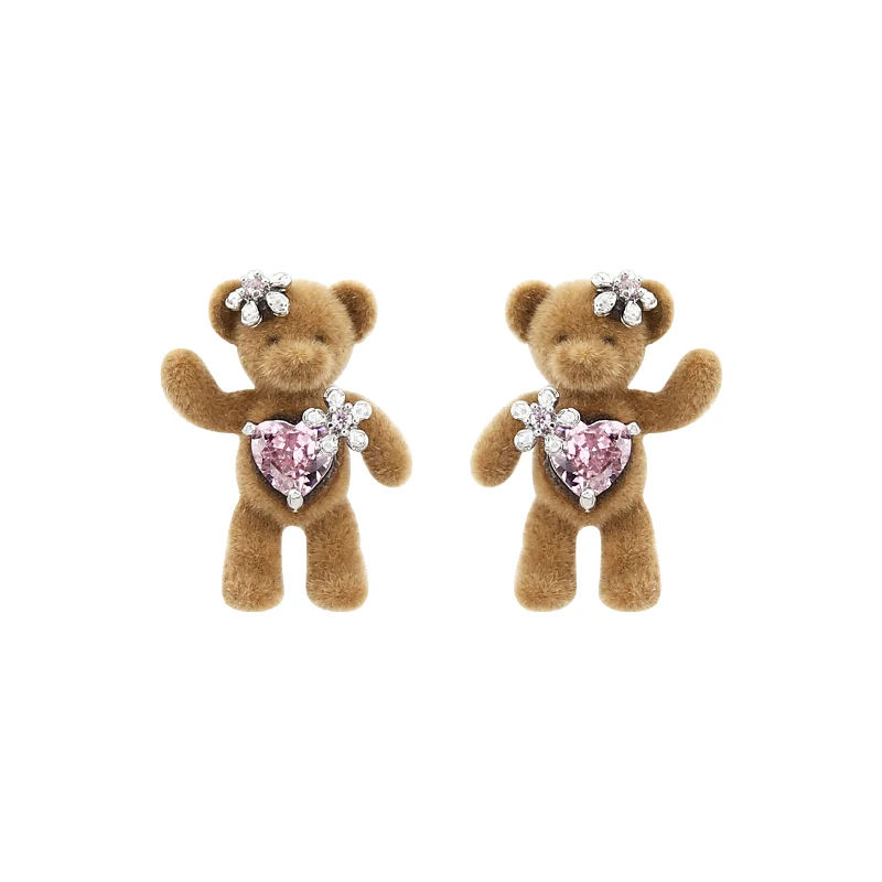 Coacc | Zircon Lovely Flower Autumn and Winter Flocking Bear Ear Studs Blogger Sle Earrings Design Clip