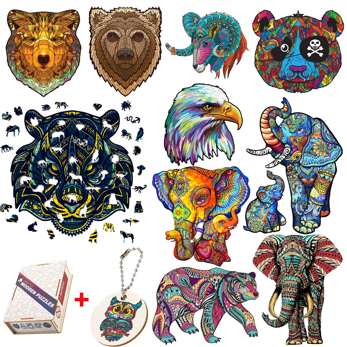 Хит продаж деревянные пазлы в форме животных для детей и взрослых яркий медведь