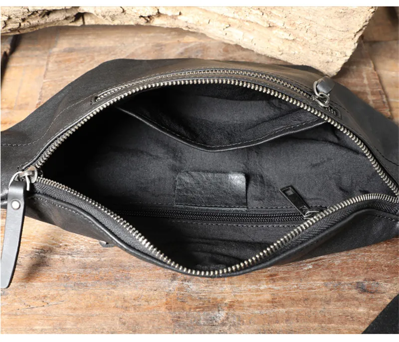 Fashion casual genuine leather men's black chest bag simple versatile natural soft real cowhide multifunctional waist pack Teens