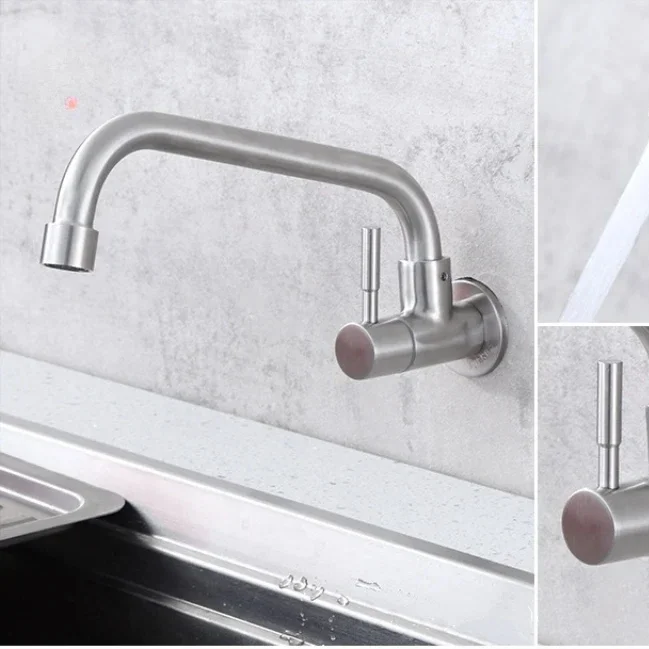 Wall Mounted Faucet Bathroom 304 Steel Stainless Single Cold Balcony Laundry Mop Pool Lengthen Tap 360 Rotation Kitchen