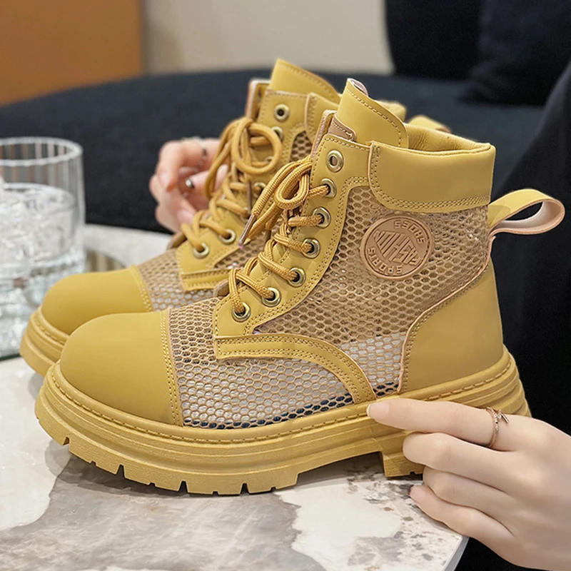 Breathable Women Boots Summer Female Ankle Boots Upper Mesh Non-slip Women's Martin Boots Platform Casual Hiking Shoes Outdoor