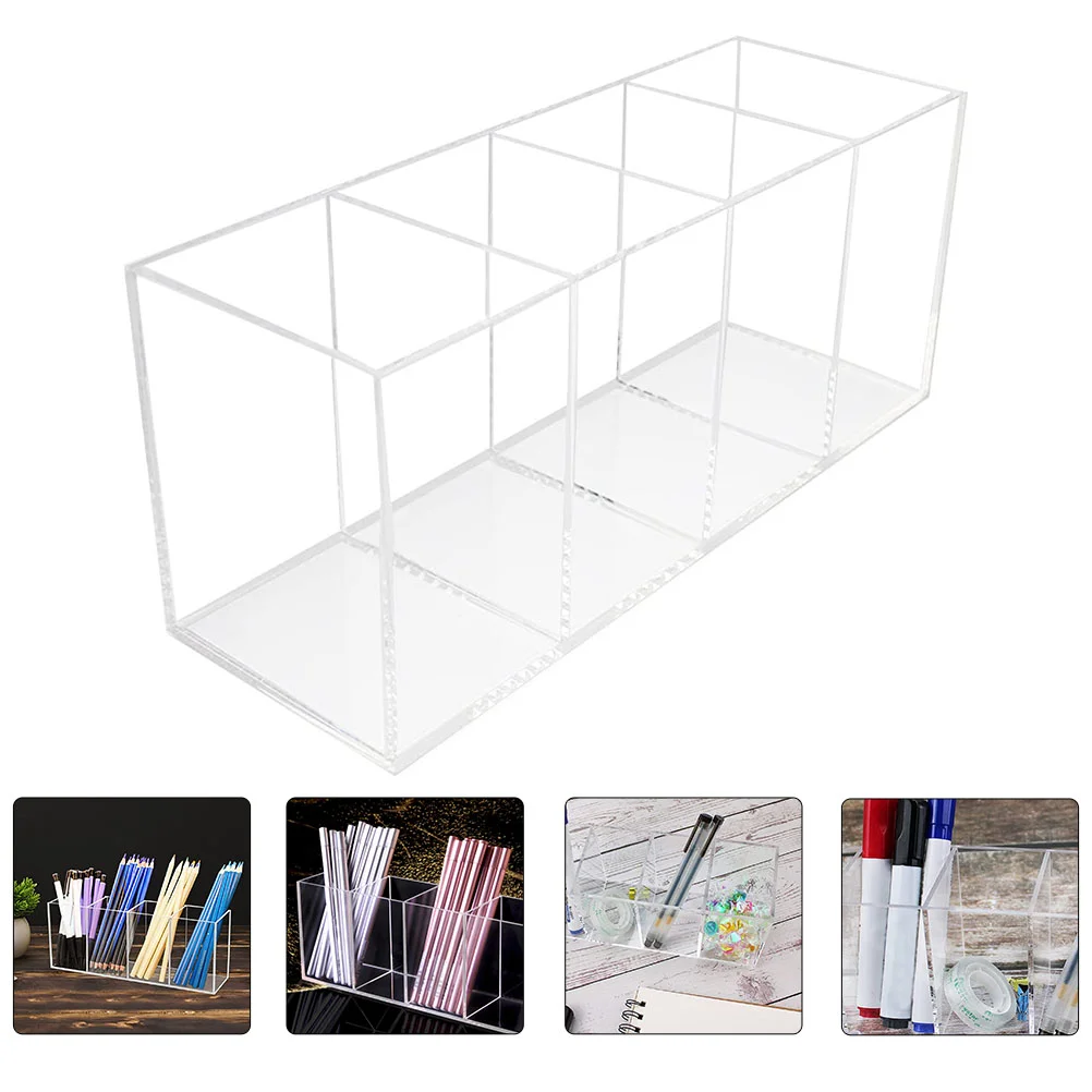 

1Pc Household Pen Holder Acrylic Storage Box Decorative Brush Pot for Desktop