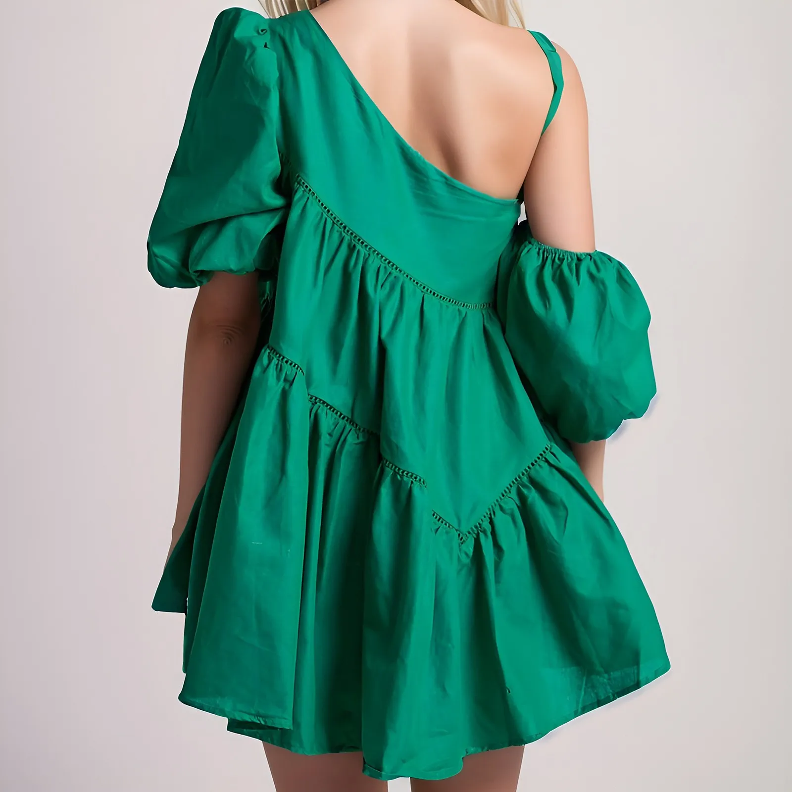 Женский Осенний свободный сарафан на одно плечо асимметричное платье с пышными