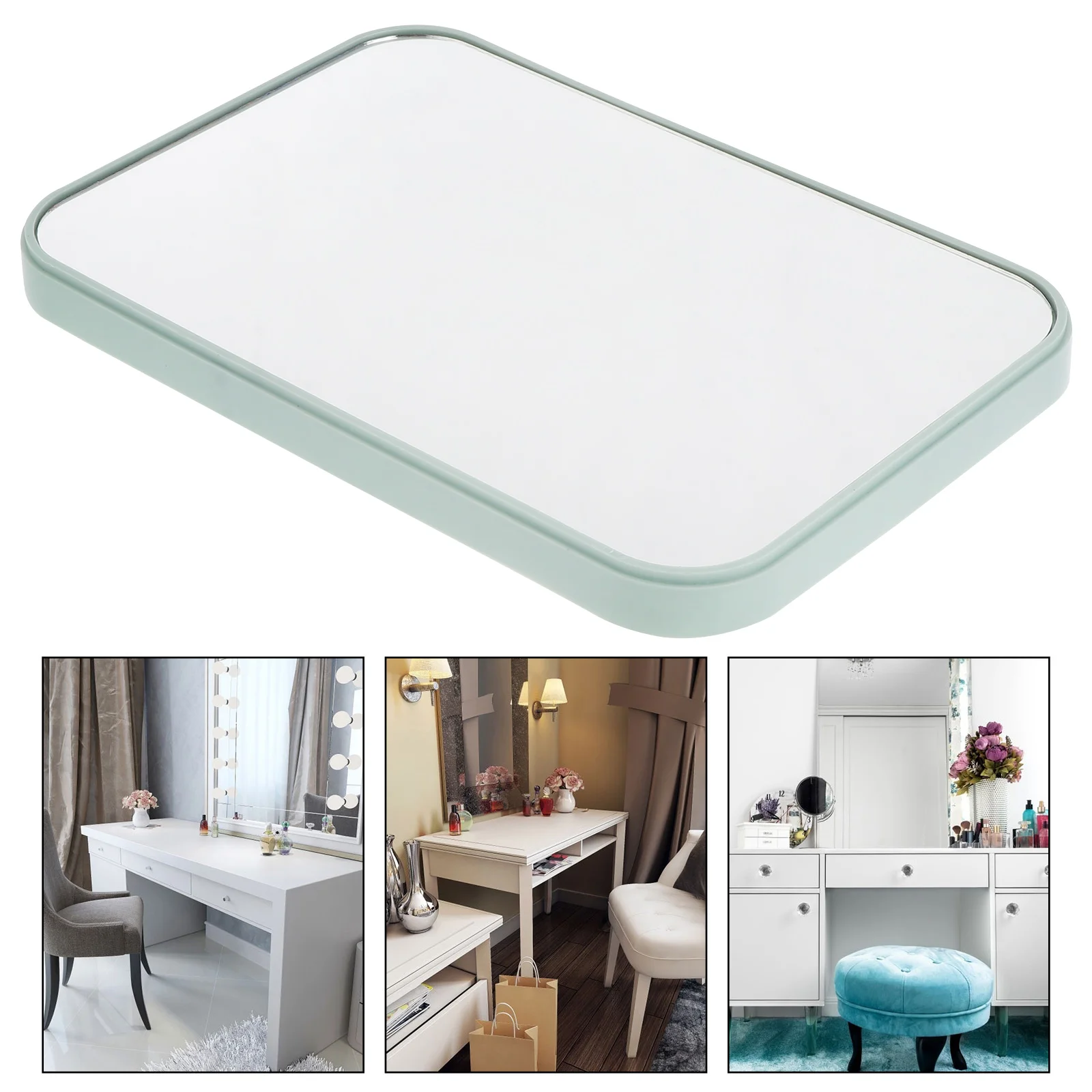 Женское зеркало для макияжа складное квадратное маленькое светло-зеленое