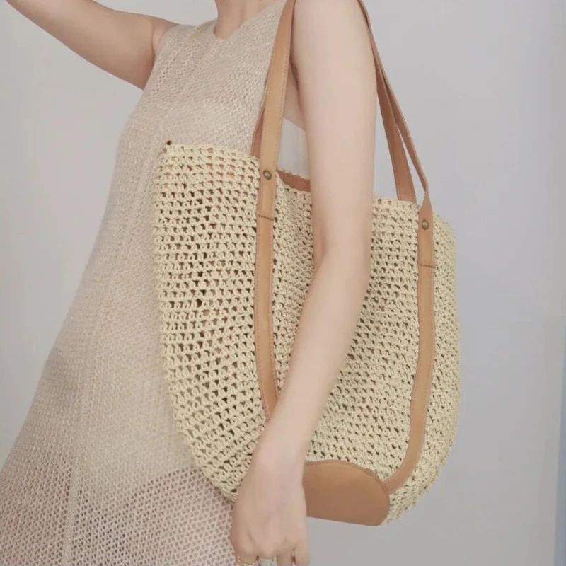 

Casual Large Capacity Straw Tote Bags Designer Paper Woven Women Shoulder Bag Rattan Summer Beach Handbags Bali Big Shopper Sac
