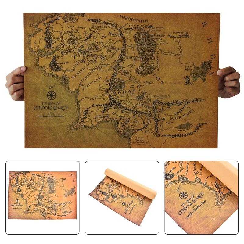 

1Pc Retro Poster DIY Living Room Stickers Decorative Painting Kraft Paper Posters Of The Rings Middle Earth Map Vintage Sticker