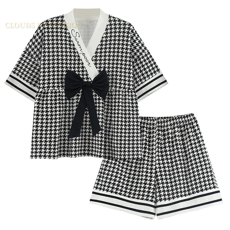 

NEW Summer Short Pajamas for Women V-nek Sleepwear Female Pajama Sets Pyjamas Casual Loungewear Sets Homewear Niighwear Fashion