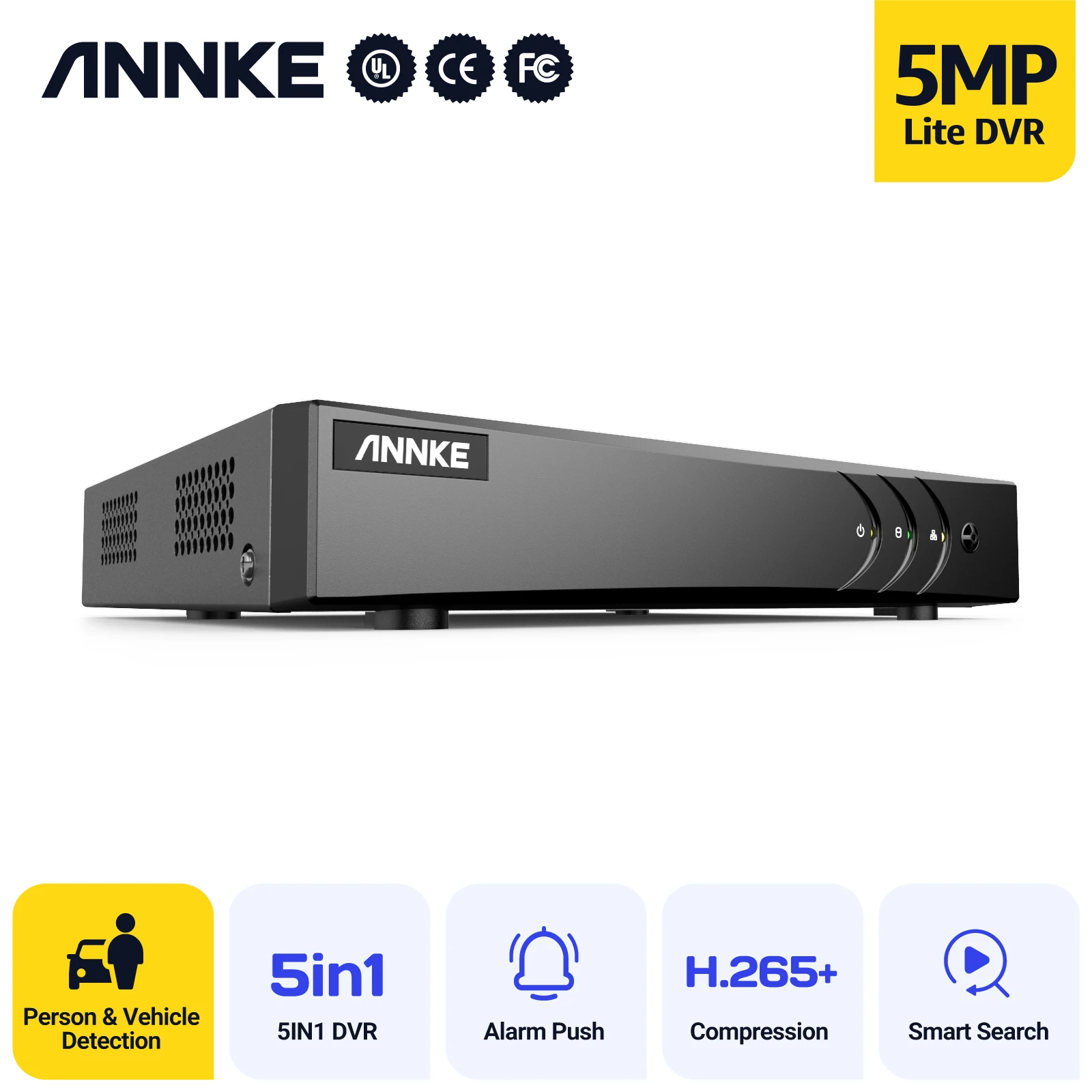 Видеорегистратор ANNKE 5 Мп Lite, 8 каналов, HD, 2 Мп, 3 Мп, 5 в 1