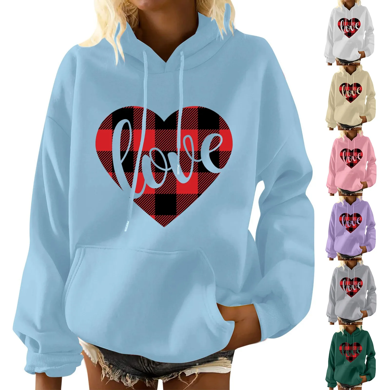 

Женский легкий пуловер на молнии с длинным рукавом и принтом сердечек