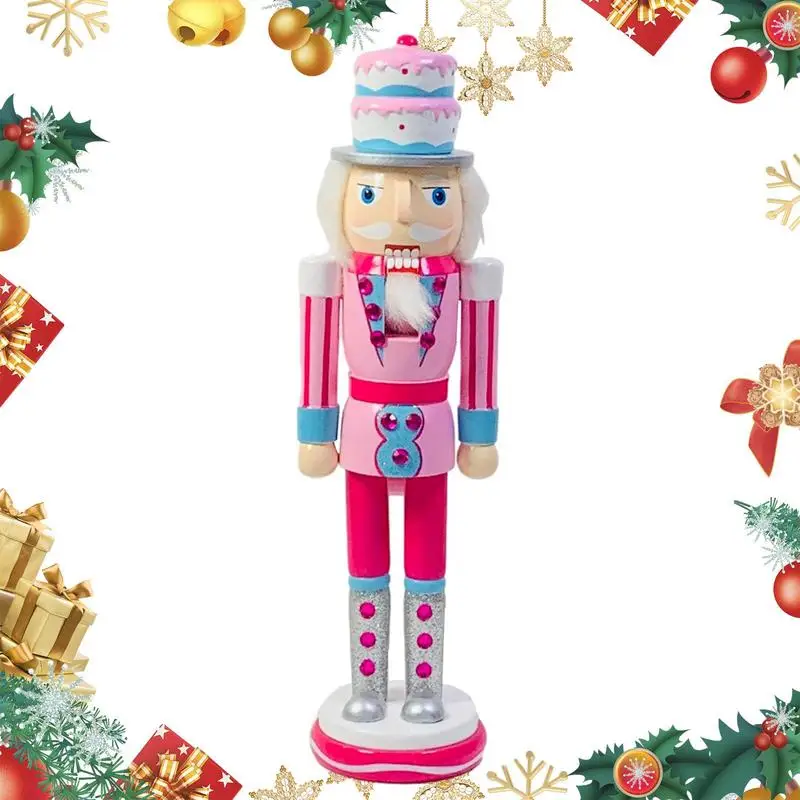 

Рождественский Декор для стола, розовый настольный декор для камина, деревянный декор с мультяшной шляпой, стоячий гайковерт