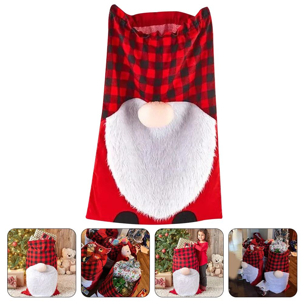 

Bags Christmas Gift Drawstring Large Pouches Plaid Santa Fabric Gnomes Stockings Treat Goodie Wrapping Bag Sack Present Backpack
